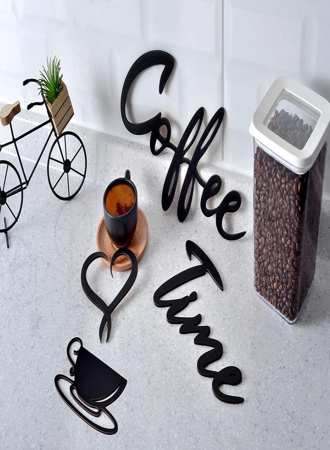 4eN Coffee Time Modern Wall Art & Sign Set - Wooden MDF, 4 Pieces for Kitchen & Cafe - Image 2